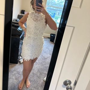 White lace mini dress open back